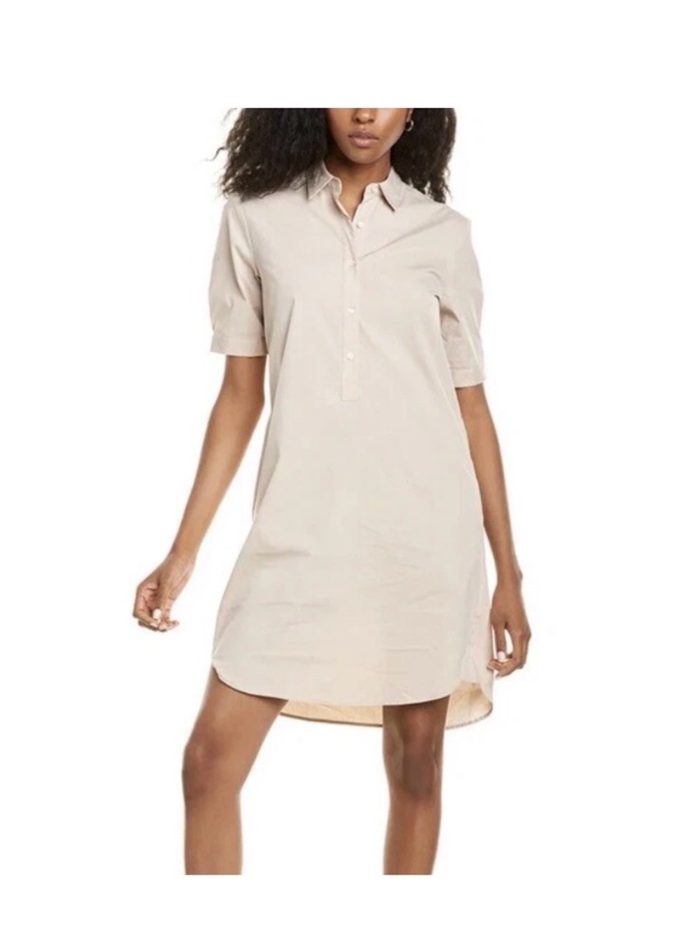 J McLaughlin Beige Khaki Arissa Shirt Dress Short Sleeve Button Pockets Sz XS